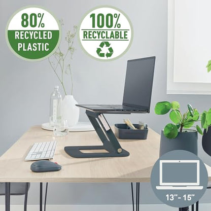 Leitz Height Adjustable Multi-Angle Laptop Stand, 80% Recycled Plastic, Six Pre-Set Height & Angle Combinations, Compact Footprint, 100% Recyclable, Ergo Range, Dark Grey, 64240089