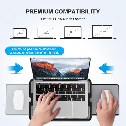 AboveTEK Portable Laptop Lap Desk w/Retractable Left/Right Mouse Pad, 2-in-1 Laptop Sleeve Case with Stand for 13-14 inch Laptops Grey
