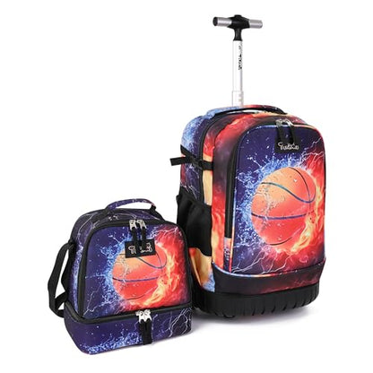 Tilami Rolling Backpack 19 inch with Lunchbox Wheeled Laptop Backpack, Basketball - color: Basketball Black
