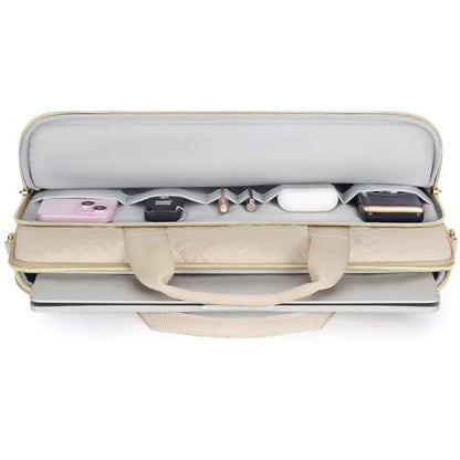 DOMISO 14 inch Laptop Case Sleeve Protective Cover Compatible with MacBook Air 15 M4 M3 M2,MacBook Pro,14-15 inch HP Dell ASUS Lenovo Chromebook,Waterproof Computer Bag with Shoulder Strap,Beige - color: Beige, size: 14 inch