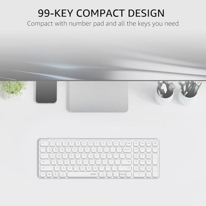 Rapoo E9350L Multi-Device Wireless Keyboard, Blade-Series E9350L 99-Key Ultra-Thin Keyboard, Support 4 Devices, Low-Profile, Quiet, USB-C, Rechargeable, Al-Alloy Frame, for Windows/Mac/Linux/Chrome - color: White