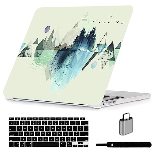 LanBaiLan Case Compatible for MacBook Air 13.6 inch M5 M4 M3 M2 Chip 2022 2023 2024 2025 2026 Release with Touch ID Model A3449 A3240 A3113 A2681, Plastic Hard Shell Case & Keyboard Cover, Mountain - color: Mountain Pattern