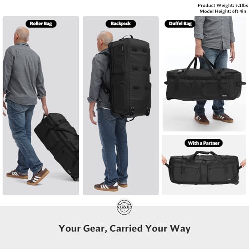 45/80/100L U-Zip Rolling Duffel Bag with Wheels, X-Large Durable Travel Duffle + Toiletry Bag, Lay-Flat Opening, Packable w/Shoulder Straps- Use as Luggage or Backpack, Men/Women (Black) - color: U-Zip Black