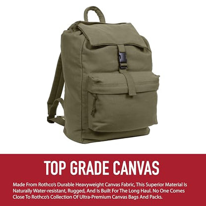Rothco Canvas Daypack – Heavy-Duty Cotton Canvas Backpack for Hiking, Camping, Traveling, and Daily Use – 34L Capacity - color: Woodland Camo