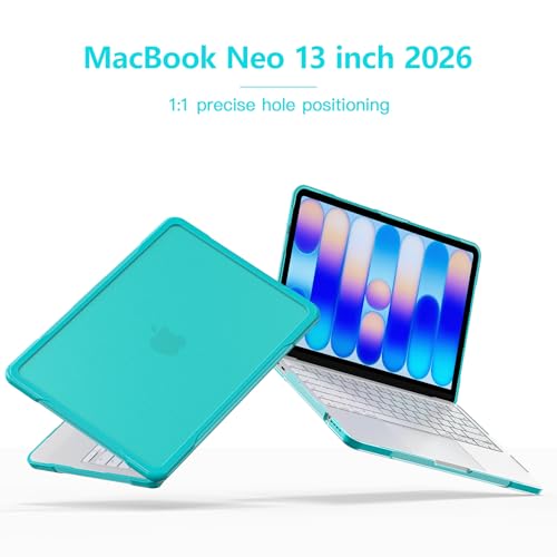 Batianda Ultimate Rugged Case for MacBook Neo 13 Inch 2026, Light Blue | Fits Model A3404, Shock-Absorbing TPU Bumper, Carbon Fiber Side Texture, Matte Rugged Shockproof Hybrid Protective Shell - color: Light Blue