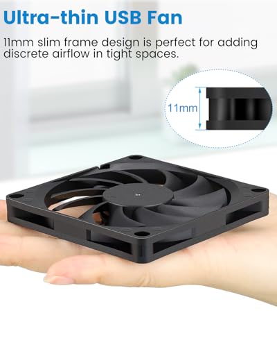 GDSTIME Dual 80mm x 10mm Slim USB Fan with 3 Speeds Control, DC 5V Powered | L/M/H Adjustable, Brushless, Ultra Thin 8010, 80x80x10mm, for Mini Computer PC, Receiver, DVR, Cable Box, DIY Cooling Project - size: 80x10mm
