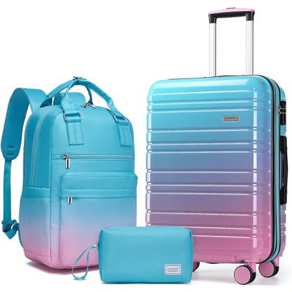 LARVENDER Carry on Luggage Sets 3 Piece, 20 Inch Suitcases, Cotton Candy | 22x14x9 Airline Approved, Gradient PC+ABS Hardshell, Smooth 360° Wheels, TSA Lock, 3-Piece Set with Color-matched Backpack - color: Cotton Candy-20BP, size: 3 Piece Set (Backpack/T
