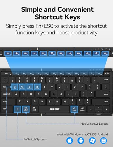 TECKNET Foldable Bluetooth Keyboard and Mouse Combo, Wireless Keyboard Mouse, Rechargeable 2.4G & Dual Bluetooth Travel Keyboard Mouse Set for Business Travel, Compatible with Windows/Mac/iOS/Android