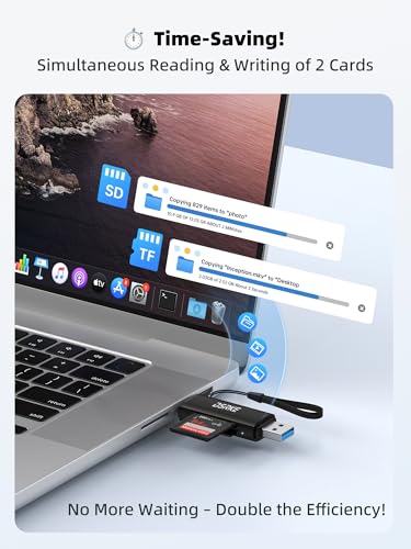 SD Card Reader, Dual Slots USB 3.0 USB C to Micro SD Card Adapter | Aluminum Memory Card Reader for SD/microSD/SDXC/SDHC. Compatible with iPhone 17/16/15, MacBook Pro/Air, iPad & Android - color: Classic Black