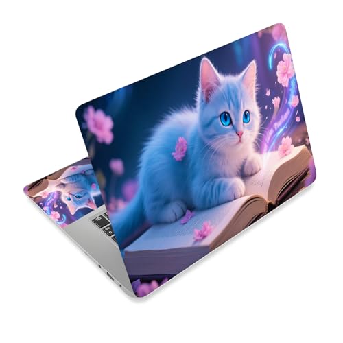 Universal Laptop Skin Sticker Decal,15.6 Inch Laptop Vinyl Cover for 13" 14" 15.6" Laptop,Scratch-Resistant Waterproof Protector Wrap,Reusable with Wrist Pads,Magical Blue Cat - color: Magical Blue Cat