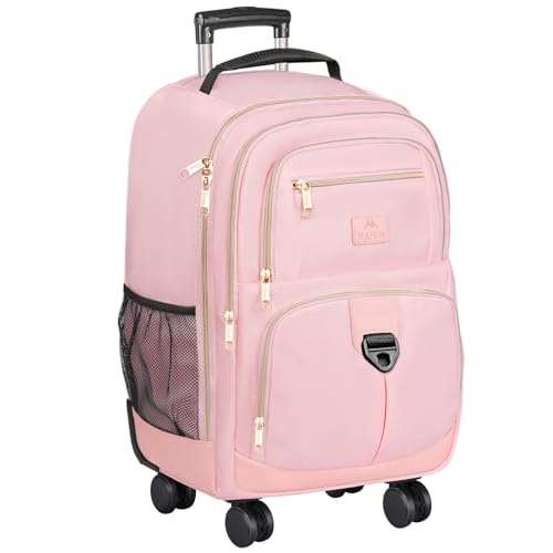 MATEIN Pink Rolling Backpack, Roller Laptop Bag with 4 Spinner Wheels | 18 inch Extra Large Wheeled Backpack Carry on Luggage, Water Resistant Rolling Suitcase Bag for Travel Women - color: Pink, size: 18 inch