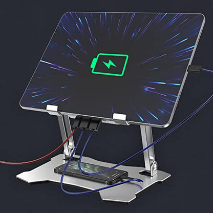 Foldable Laptop Tablet Stand with 4 Cooling Fans, Adjustable Aluminum Riser for Devices Up to 17.3 in, USB-Powered