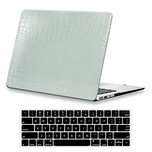 for Crocodile MacBook Air 13 inch Case M1 2021-2018 A2337 A2179 A1932,Green | Crocodile Print MacBook Air 13.3 Case, Alligator Skin Textured Leather Hard Case for Mac Book Air 13 Laptop + Keyboard Cover - color: A60-Crocodile Ice Blue