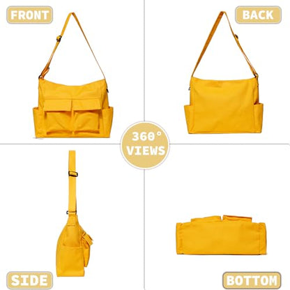 Canvas Messenger Bag Large Hobo Crossbody Bag with Multiple Pockets Casual Shoulder Tote Bag for Women and Men - color: Yellow