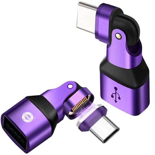 Magnetic USB A to USB C Adapter, 16-Pin 180° Rotation Swivel Right Angle 90 Degree Connector, 240W PD Fast Charging, Anti-Arc Design for Laptop, E-Marker Chip, Port Protection, 2Pack - color: Purple, size: 16P-2P-10cm