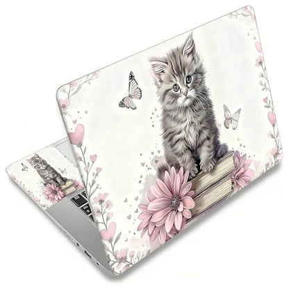 Laptop Skin Sticker Decal, Universal Reusable Vinyl Laptop Cover for 12" 13" 13.3" 14" 15" 15.4" 15.6" Notebook PC, Reusable Waterproof Scratch-Resistant with 2 Wrist Pads,Cute Cat Butterfly - color: Cute Cat Butterfly