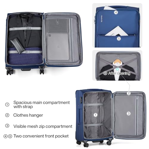 Hanke 24 Inch Luggage Expandable Softside Checked Suitcases with Spinner Wheels, Upright Rolling Luggage Suitcases Travel TSA Luggage Bag for Women Men(Blue) - color: Blue, size: 24 Inch Checked in