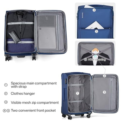 Hanke 3 Piece Luggage Sets Softside Expandable Carry On Luggage Set Travel Suitcase Sets with Spinner Wheels TSA Approved Luggage(Blue, 20in/24in/28in) - color: Blue, size: 3 Pc Set(20/24/28)