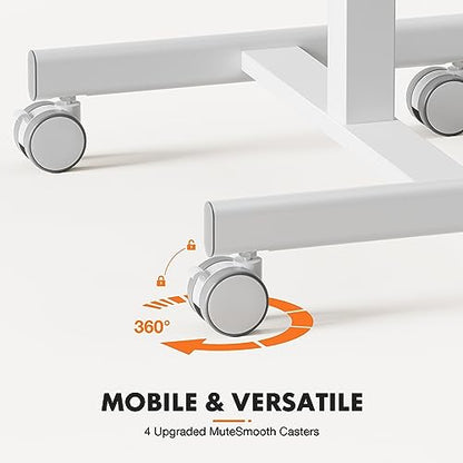 Sweetcrispy Mobile Rolling Desk, Small Standing Desk with Wheels | Adjustable Height Sit Stand Table, Portable Computer Workstations for Home Office, White - color: White