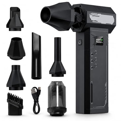 2-in-1 Compressed Air Duster & Vacuum, 130000RPM Powerful Motor, 8000mAh Battery, Turbo Mode, Mini Cordless Car Vacuum Cleaner, Turbo Jet Handheld Blower, for PC, Car Cleaning