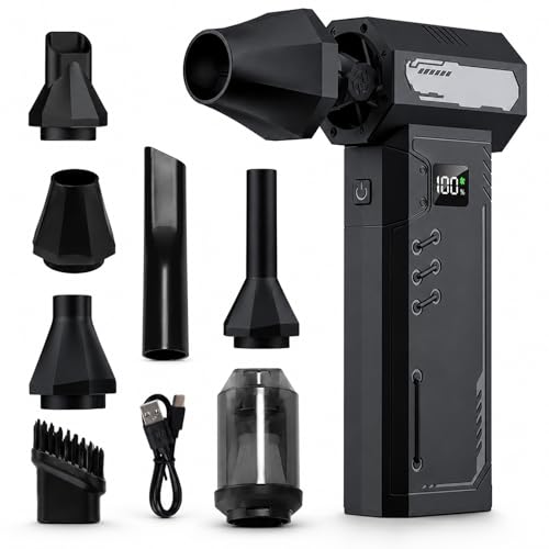 2-in-1 Compressed Air Duster & Vacuum, 130000RPM Powerful Motor, 8000mAh Battery, Turbo Mode, Mini Cordless Car Vacuum Cleaner, Turbo Jet Handheld Blower, for PC, Car Cleaning