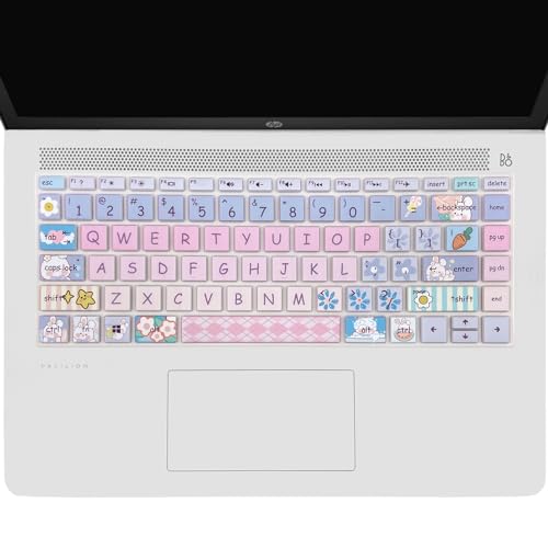 Cute Silicone Keyboard Cover for HP Pavilion x360 14 14-BA/BF/BW/CD/CF/DQ/DK/DH/DS/DF/FQ Series, 14-dk1013dx/dk1003dx/dk0002dx 14-dq1043cl 14-fq0013dx, Cute Bunny - color: Cute Bunny