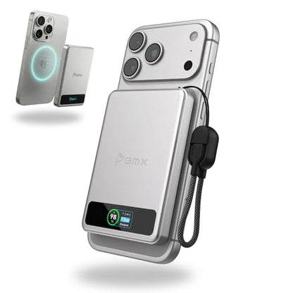 5K Magnetic Power Bank, Silver, Qi2 Certified 15W Wireless Charger, LCD Display, Ultra-Slim Solid-State Battery Pack for iPhone 17/16, Lightweight Travel, USB-C Portable (Silver) - color: Silver