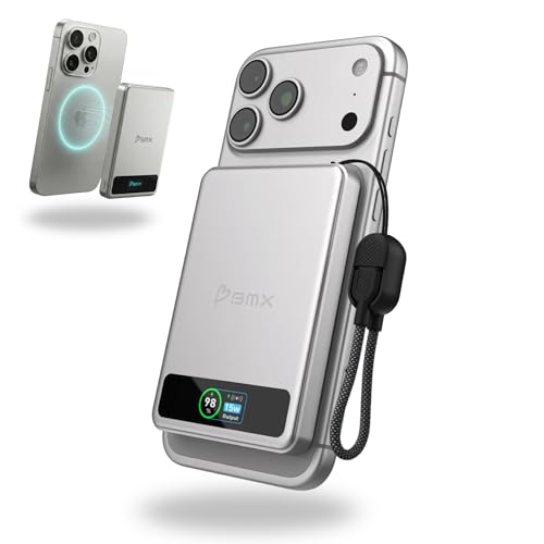5K Magnetic Power Bank, Silver, Qi2 Certified 15W Wireless Charger, LCD Display, Ultra-Slim Solid-State Battery Pack for iPhone 17/16, Lightweight Travel, USB-C Portable (Silver) - color: Silver
