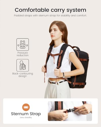 LOVEVOOK Travel Backpack for Women, 40L Carry On Backpack Flight Approved, Large Personal Item Bag Fits 17 inch Laptop, TSA Approved Luggage with 3 Packing Cubes,Waterproof Weekender Gym Daypack - color: Black-white-brown, size: 40L