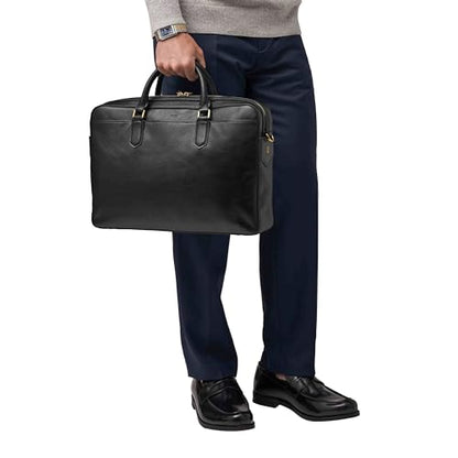 Fossil Men's Haskell or Asher Leather Messenger Briefcase Work Laptop Bag for Men - color: Asher Black Leather