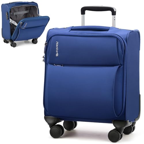 Hanke 16 Inch Underseat Carry On Luggage with Spinner Wheels Airline Approved, Small Rolling Suitcase Softside Underseater Lightweight TSA Travel Roller Suitcase Carry-On Bag(Blue) - color: Blue, size: 16 Inch Underseat