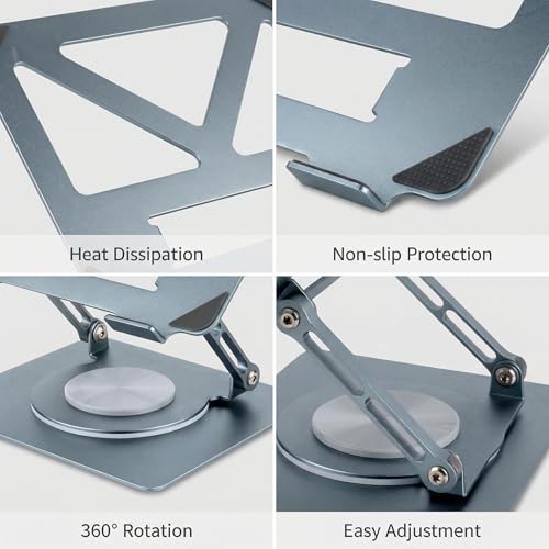 360 Rotating Aluminum Laptop Stand, Adjustable & Foldable Ergonomic Computer Stand, Compatible with MacBook, iPad, Dell, HP up to 16 Inches for Home & Office, Gray - color: blue-green