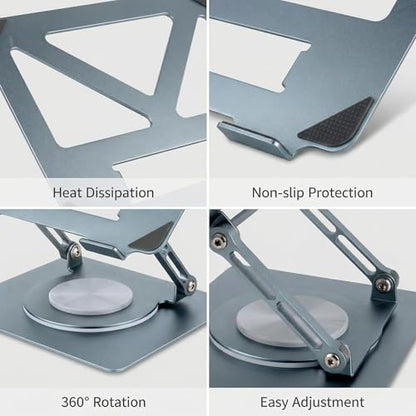 360 Rotating Aluminum Laptop Stand, Adjustable & Foldable Ergonomic Computer Stand, Compatible with MacBook, iPad, Dell, HP up to 16 Inches for Home & Office, Gray - color: blue-green