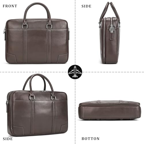 Leather Laptop Bag for Men Briefcase Fits 15.6 Inch Notebook Portable Shoulder Messenger Crossbody Bag for Travel Office - color: 824-coffee