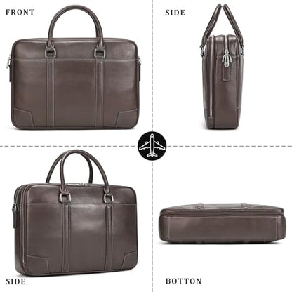 Leather Laptop Bag for Men Briefcase Fits 15.6 Inch Notebook Portable Shoulder Messenger Crossbody Bag for Travel Office - color: 824-coffee