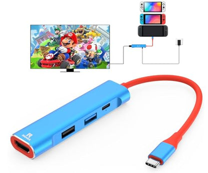 RREAKA TV Dock for Nintendo Switch 2 / Switch/Switch OLED, Portable Travel Dock Replacement with 4K@60Hz HDMI, PD 100W Charging, USB 3.0 - color: Red & Blue