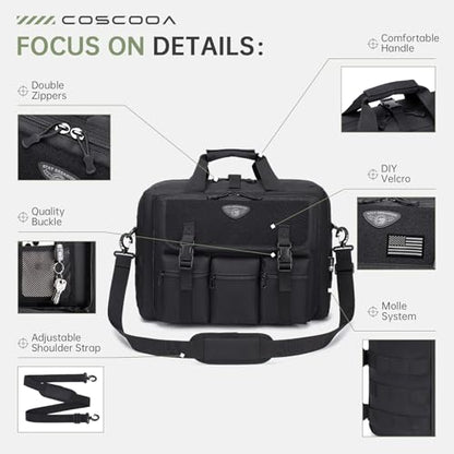 Large Tactical Laptop Bag for Men, Military 17.3 Inch Computer Bag Briefcase with Passport Wallet, Carry on Messenger Bag - color: Black