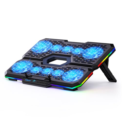 Laptop Cooling Pad with 10 Fans, Gaming Laptop Fan for 12-18.1 Inch, Laptop Cooler Stand with 7 Adjustable Heights, RGB Light & USB Type-C Notebook Cooling Pad