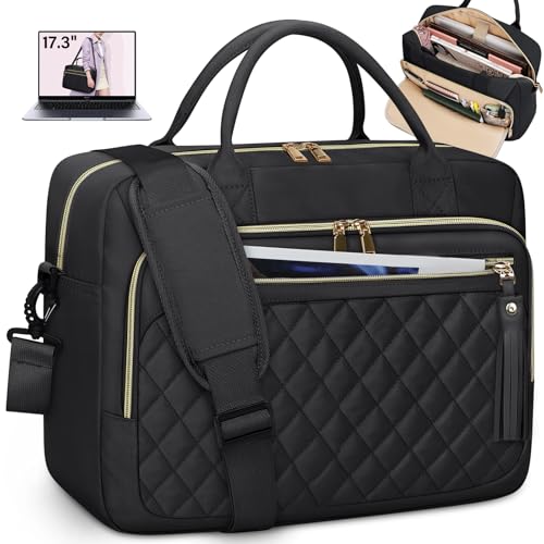 RAINSMORE Laptop Bag 17.3 Inch Briefcase for Women Waterproof Computer Messenger Shoulder Bags Large Laptop Case for Work Business Office Travel College, Black - color: Black