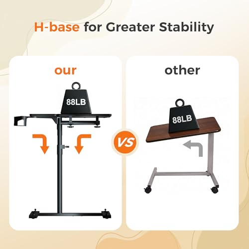 Aothia Small Standing Desk Rolling Table Adjustable Height, Laptop Mobile Stand with Wheels, Overbed Table, Portable Computer Workstation with Tiltable Desktop for Teacher Classroom Home Office, Black - color: Black