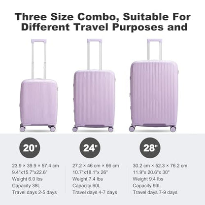Nazhura Luggage Set, 3-Piece Hardside Suitcase Set, 20-inch Carry On, 24-inch, 28-inch Luggage - color: Purple