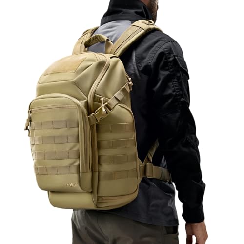 AMHEH 32L Tactical Backpack, 17 Inch Laptop Suspended Compartment | 1050D Water Resistant Heavy Duty MOLLE Computer Daypack, Airplane Travel Approved, Everyday Carry, Commuting, Weekend Trip - color: Tan