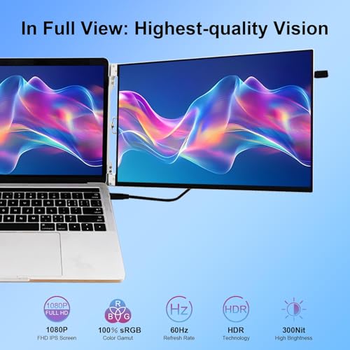 15" Dual Laptop Screen Extender for 13.3-16 Inch Laptop | 1080P Foldable Portable Monitor Create Triple Display, Plug & Play (USB-C/Mini H/D) for Work, Travel, Home, Aluminum Alloy - size: 15 Inch