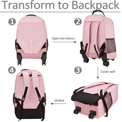 MATEIN Pink Rolling Backpack, Roller Laptop Bag with 4 Spinner Wheels | 18 inch Extra Large Wheeled Backpack Carry on Luggage, Water Resistant Rolling Suitcase Bag for Travel Women - color: Pink, size: 18 inch
