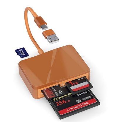 SD Card Reader, 4 in 1 USB C to SD/TF/CF/MS Card Reader with USB to USB C Adapter Memroy Card Reader for iPhone 17/16/15 Pro Max iPad Pro MacBook Pro/Air iMac M4/M3 Android Phone/Tablet PC(TerraCotta) - color: TerraCotta