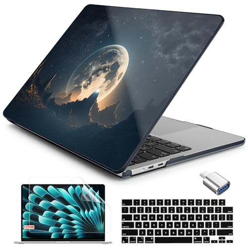Batianda AstroGrid Case for MacBook Air 13.6" M2-M5 Chip, Moon in Sky | 4-in-1 set with Sci-fi galaxy universe design, lightweight slim hard shell protection for men, gamers, and tech fans - color: Moon in Sky