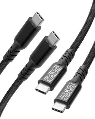 USB-C Display Cable [8K60Hz/4K240Hz], USB-C 3.2 Gen 2, 20Gbps data transfer, up to 240W PD fast charging, compatible with iPhone 15/16 series, MacBook, Galaxy S23, nylon braided, black (2Pack3.3 ft). - size: 2-Pack 3.3FT