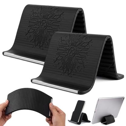2 Pack Flexible Silicone Phone Stand, Foldable Adjustable Phone Holder, Portable Non-Slip Bendable Desktop Stand for Desk, Travel, Office, Tablets, Laptops and Treadmills(Black) - color: Black