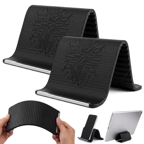 2 Pack Flexible Silicone Phone Stand, Foldable Adjustable Phone Holder, Portable Non-Slip Bendable Desktop Stand for Desk, Travel, Office, Tablets, Laptops and Treadmills(Black) - color: Black