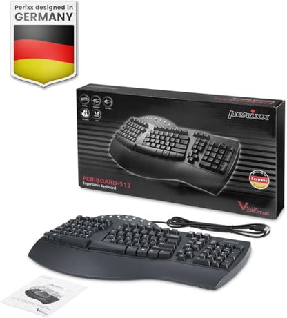 Perixx PERIBOARD-512B Wired Ergonomic Keyboard - Split Keyboard, Wrist Rest, Natural Typing - Wired USB Connectivity - US English - Black - color: Black, style: Wired